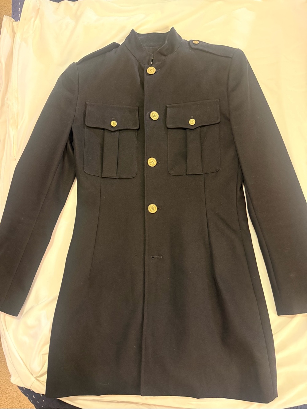 Vintage Ralph Lauren Black Military Coat Women’s Sz 4 Gold Crest Buttons USA